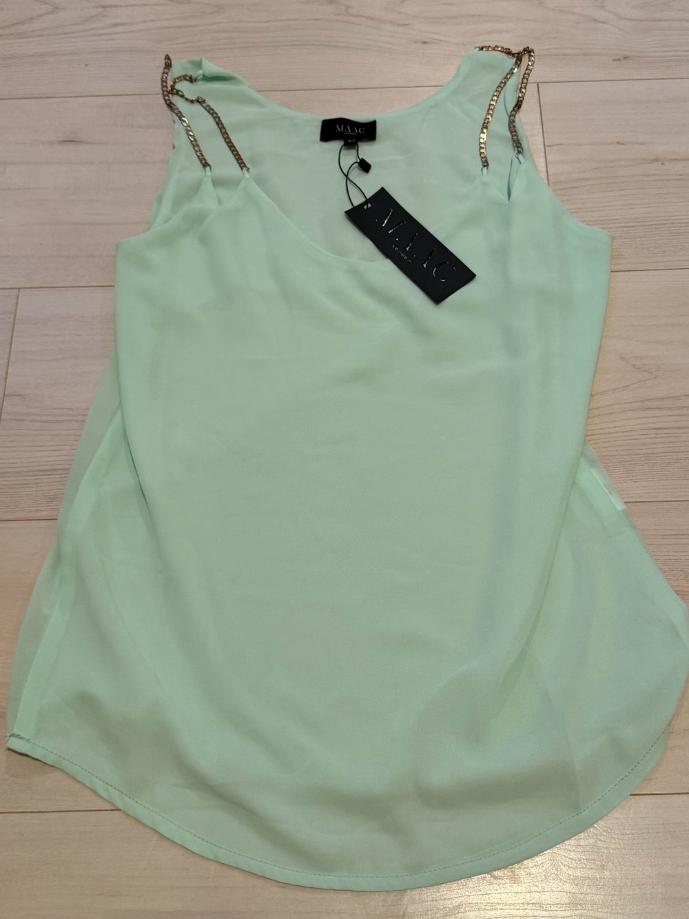 MAAC London Mint Sleeveless Chain-Shoulder Tank